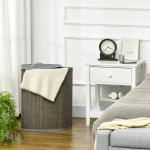 Cesto de Roupa de Bambu Capacidade de 55L Cesto para Roupa Suja com Tampa e Bolsa Amovível 38x38x57 cm Cinza
