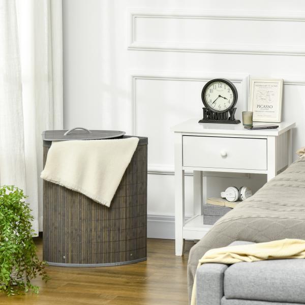 Cesto de Roupa de Bambu Capacidade de 55L Cesto para Roupa Suja com Tampa e Bolsa Amovível 38x38x57 cm Cinza