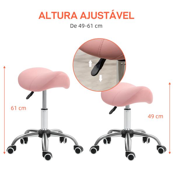 Banco com Rodas Giratório com Altura Ajustável Cosmético Dentista Cabeleireiro 52x53x49 - 61 cm Rosa