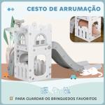 Escorrega Infantil 5 em 1 para Crianças com Cesto de Basquetebol Telescópio Escalador e Cesta Inferior 70x177x92 cm Branco e Cinza