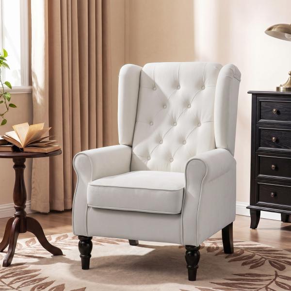 Poltrona de Sala de Estar Poltrona Moderna para Dormitório com Pés de Madeira Poltrona Individual 74x86x102 cm Creme