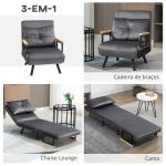 Poltrona Convertível em Cama Poltrona 3 em 1 Convertível em Cama com Encosto Ajustável em 5 Níveis 63x73x81 cm Cinza