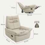 Poltrona Relax Reclinável Manual Giratória Função Baloiço Estofada em PU Reclinável até 135º 97x94x98 cm Creme