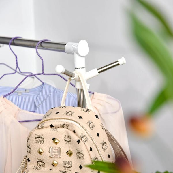 Charriot com Altura Ajustável Cabide com Rodas Portátil Prateleira Inferior Aço 68,5x42x87 - 145cm Branco e Prata