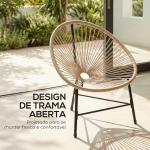 Conjunto de 2 Cadeiras Acapulco de Jardim em Vime Sintético Cadeiras para Exterior com Estrutura de Aço Madeira