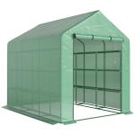 Estufa de Jardim Estufa de Exterior com Prateleiras de 4 Níveis Porta com Fecho de Correr e Estrutura de Aço 244x180x210 cm Verde