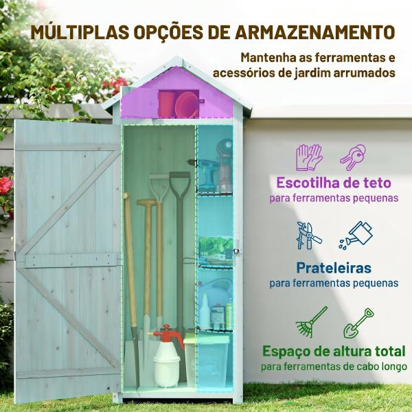 Armário de Jardim de Madeira 77x54,2x179 cm 0,3 m² Armário de Armazenamento com 3 Prateleiras e 2 Portas Azul Claro