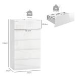 Cómoda com 5 Gavetas de Madeira Cómoda de Dormitório Cómoda Branca Estilo Moderno 55x33x80 cm Branco Brilhante