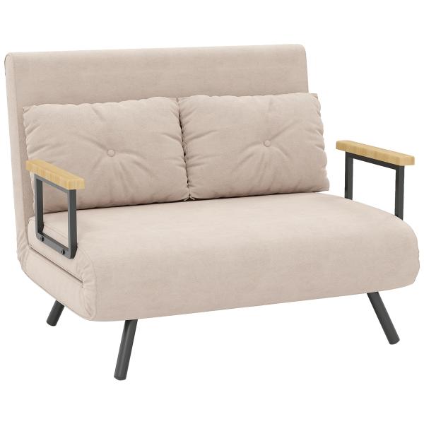 Sofá Cama Convertível 2 Lugares Dobrável com Encosto Ajustável em 5 Níveis e 2 Almofadas 102x73x81 cm Bege Claro
