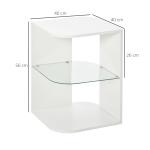 Mesa Auxiliar Moderna Mesa de Cabeceira com 3 Prateleiras 1 de Vidro para Sala de Estar Dormitório 40x40x56cm Branco
