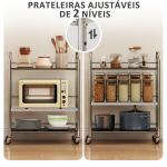 Carrinho Auxiliar com Rodas de Aço Inoxidável de 3 Níveis com Prateleira Ajustável 2 Rodas com Travão 60x35x77 cm Prateado
