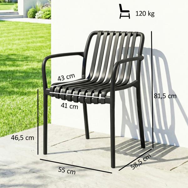 Conjunto de 4 Cadeiras de Jardim Empilháveis em PP com Encosto Curvado e Assento com Ripas 55x58,5x81,5 cm Preto