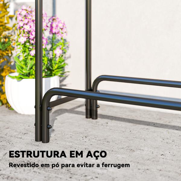 Suporte para Lenha com Cobertura Ajustável para Interior e Exterior Carga 200 kg 200x36x99 cm Verde Escuro e Preto