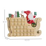 Calendário do Advento de Madeira com 24 Gavetas Decorado com Pai Natal no Trenó Decoração de Natal 22,5x8x36 cm Madeira