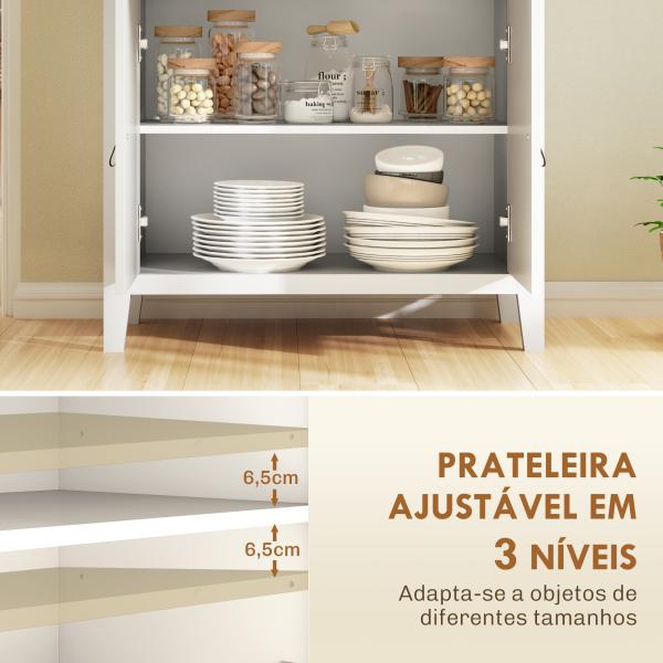 Aparador Sala de Estar Moderno com Gaveta Prateleira Ajustável e Puxadores em PU 80x40x90 cm Branco e Madeira