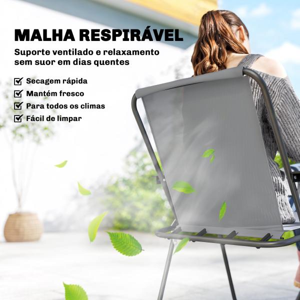 Conjunto de Mesa e Cadeiras de Jardim de 8 Peças com Chapéu de Sol 6 Cadeiras Dobráveis e Mesa de Vidro Cinza