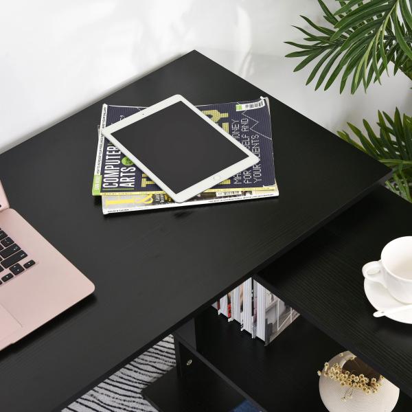 Mesa de Computador Secretária Mesa de Canto Giratória 360° com 5 Prateleiras 120x110x74,5 cm Preto