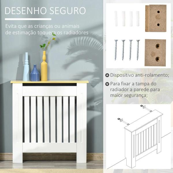 Cobertura Radiador 78x19x83cm Cobertura Radiador de MDF e Melamina de Madeira com Dispositivo Anti - Rolamento Desenho Moderno para Sala de Estar Dormitório Branco