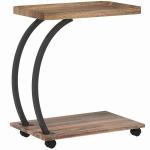 Mesa Auxiliar em Forma de C com Rodas para Sofá com Prateleiras Estrutura de Aço 52x34x60 cm Madeira e Preto