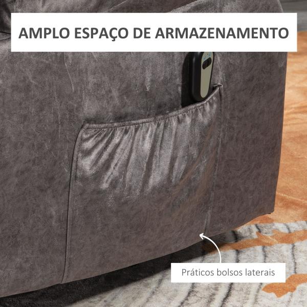 Poltrona Levanta Pessoas Estofada em Veludo com Reclinação Elétrica 135° e Apoio para os Pés 83x91x100 cm Cinza