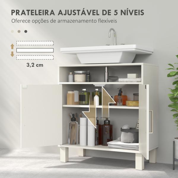 Móvel debaixo de Lavatório com Prateleira Ajustável para Lavatórios sem Pé 60x30x63 cm Branco Creme