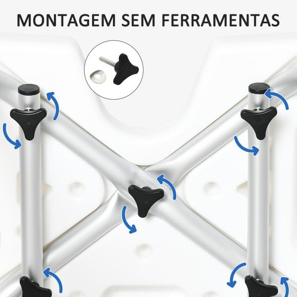 Cadeira para Duche Antiderrapante com Altura Ajustável de 6 Níveis e Apoio para os Braços Regulável 54x52x70 - 82cm Branco