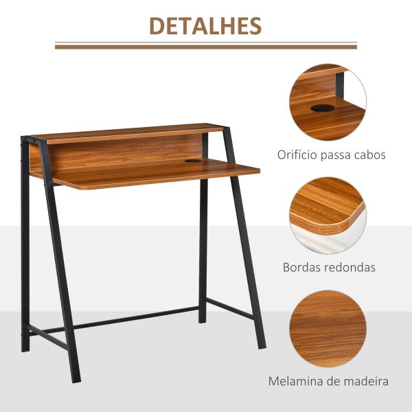 Secretária Mesa de Computador 84x45x85cm com Bancada de Madeira e Pés de Metal Estilo Moderno para Escritório Estúdio Dormitório Carga Máxima 20kg Nogueira e Preto