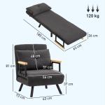 Poltrona Convertível em Cama Poltrona 3 em 1 Convertível em Cama com Encosto Ajustável em 5 Níveis 63x73x81 cm Cinza