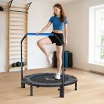 Trampolim Fitness Ø122 Trampolim Dobrável com Pega Ajustável em 4 Níveis Estrutura de Aço Azul