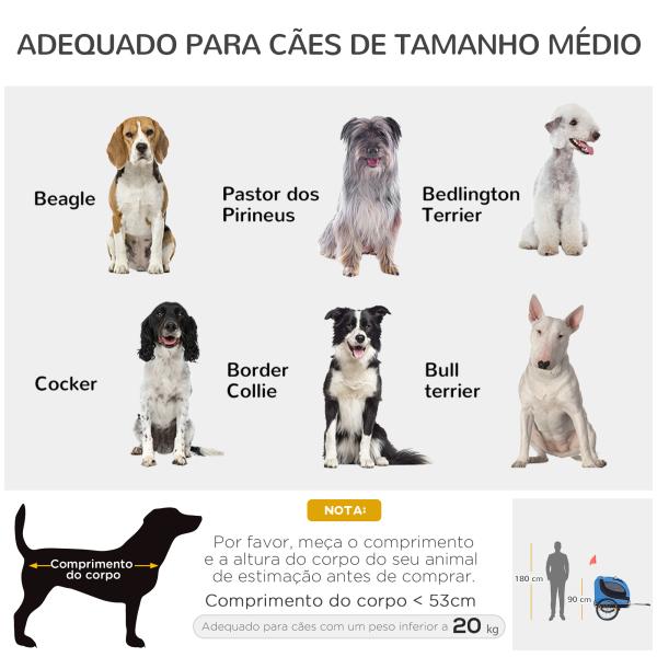 Reboque de Bicicleta para Cães Reboque de Bicicleta para Animais de Estimação com Bandeira Reflectores 130x73x90cm Azul