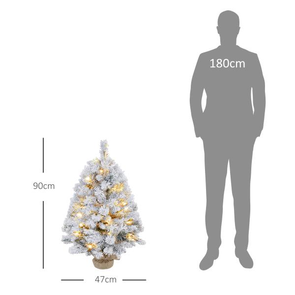 Árvore de Natal com Luzes LED 90 cm Árvore de Natal Artificial Nevado com 133 Ramos 14 Pinhas e Suporte de Metal Verde