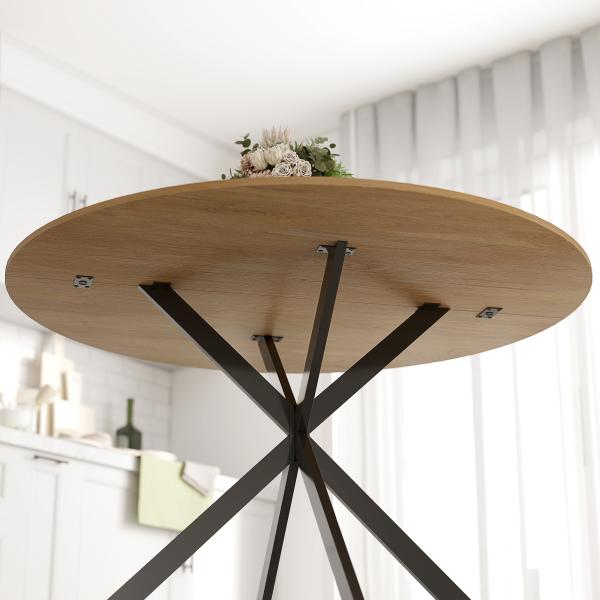 Mesa de Refeição Redonda para 4 Pessoas Mesa de Cozinha Industrial com Estrutura de Aço Ø120x75 cm Madeira
