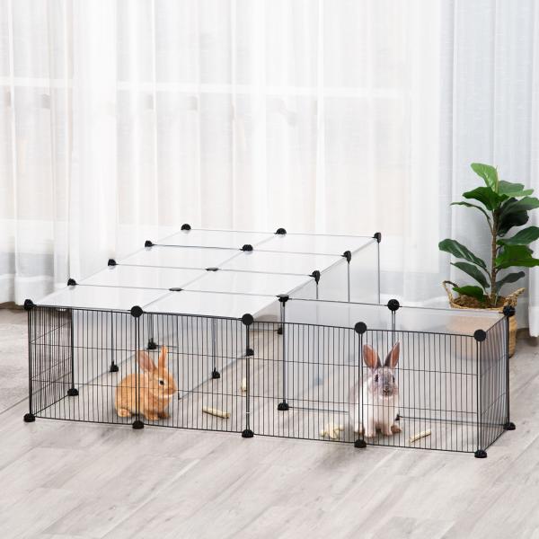 Recinto para Animais Pequenos com 27 Painéis e Forma Personalizável 140x70x70 cm Transparente e Preto