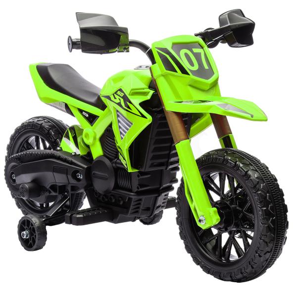 Mota Elétrica para Crianças Moto a Bateria para Crianças 6V com Rodas de Treino e Buzina 105x57x62 cm Verde