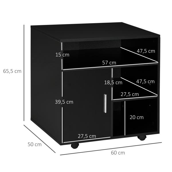 Armário de Escritório para Impressora Multifuncional com Prateleiras e Amplo Espaço de Armazenamento 60x50x65,5 cm Preto