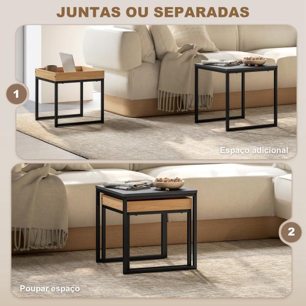 Mesas Auxiliares para Sala de Estar Conjunto de 2 Mesas Mesas de Centro Pequenas Preto e Carvalho