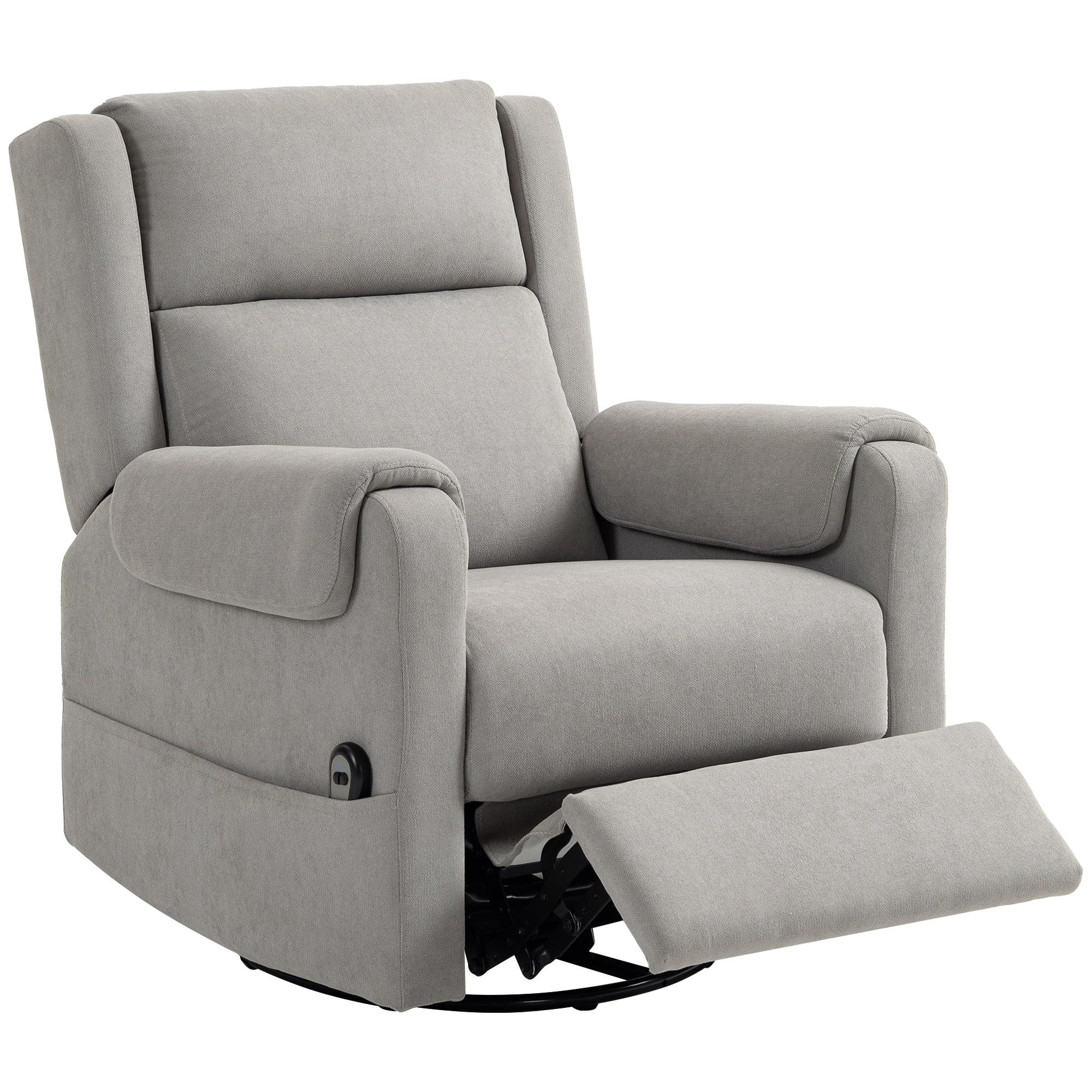 Poltrona Relax Reclinável Elétrica Giratória e Basculante com Apoio para os Pés Ajustável Controlo Remoto 86x89x99 cm Cinzento Claro