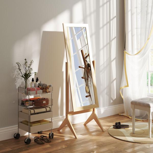 Espelho de Pé para Maquilhagem Reclinável com Estrutura de Madeira para Dormitório Vestidor 47x46x148 cm Carvalho