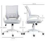Cadeira de Escritório de Malha Giratória com Altura Ajustável Função Basculante e Apoio para os Braços 57x55x89 - 109 cm Cinza