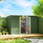 Abrigo de Jardim 280x130x172cm Abrigo de Exterior de Aço Galvanizado com Porta Corredeira e Ventilações Verde Claro