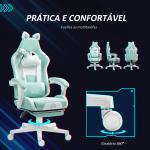 Cadeira Gaming com Orelhas Cadeira Gamer Reclinável com Altura Ajustável e Suporte Lombar 65x62x116 - 124 cm Azul Claro