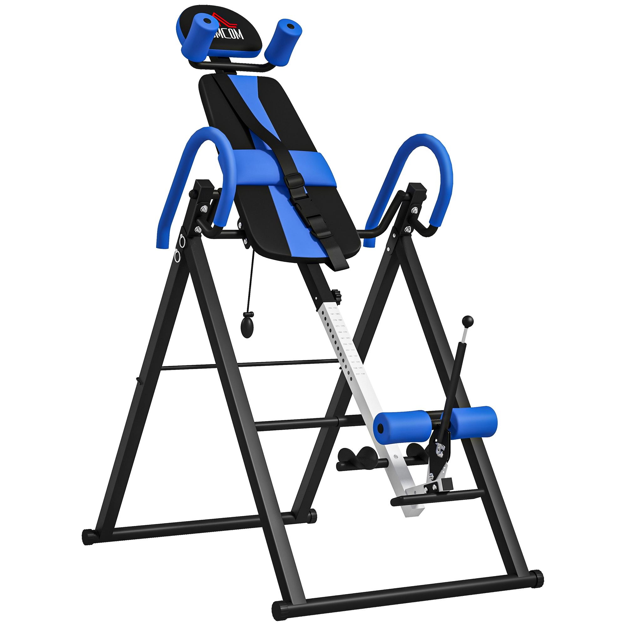 Mesa de Inversão Dobrável com Cinto de Segurança Altura Regulável para Utilizadores de 1,30 a 1,90 m 79x114x153 cm Preto e Azul