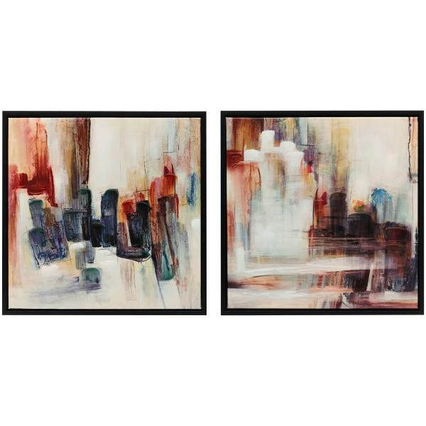 Quadros em Tela Abstractos 40x40 cm 2 Peças Quadros de Arte de Parede Emoldurados Decoração Moderna Multicolor