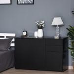 Aparador de Sala de Estar com 3 Portas 2 Gavetas e Prateleira Interior Ajustável Móvel Auxiliar de Armazenamento para Cozinha Dormitório Anti - Rolamento 117x36x74 cm Preto