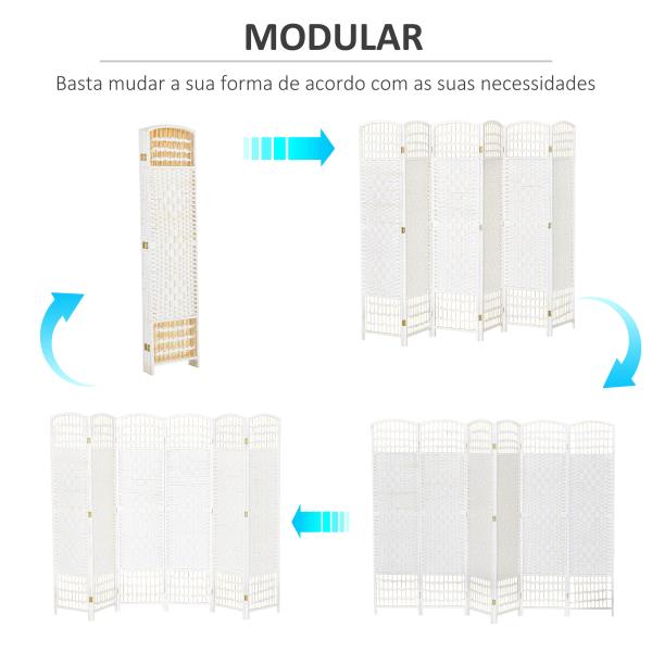 Biombo de 6 Paineis Separador de Ambientes Dobrável 242x170cm Divisória de Habitações de Fibra de Papel Branco