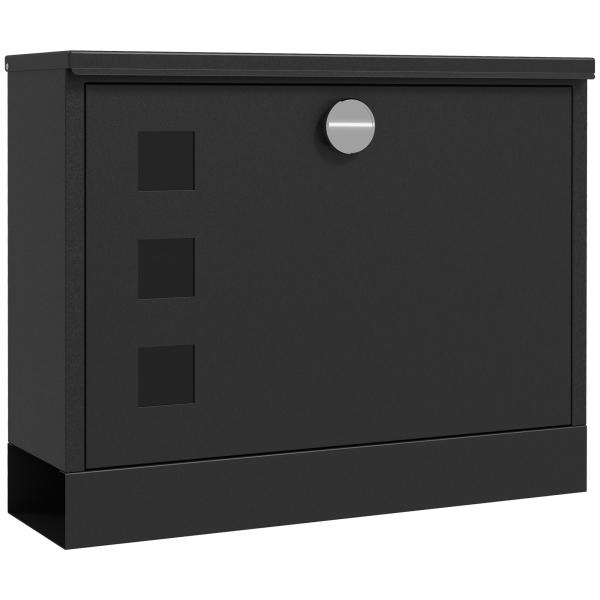 Caixa de Correio Exterior em Metal de Parede com Fechadura, 2 Chaves, Janelas de Visualização e Fecho Silencioso 36,5x11,5x29 cm Preto
