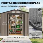 Abrigo de Jardim 213x130x185 cm Abrigo de Jardim Metálico de Exterior com 2 Portas Deslizantes e 4 Janelas Marrom