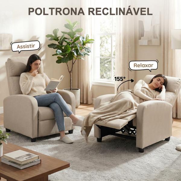 Poltrona Relax Reclinável até 155° Poltrona Reclinável Manual para Pessoas com Altura Inferior 195 cm 67x87x98 cm Bege