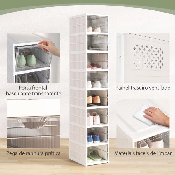 Sapateira Dobrável Organizador para Sapatos de 8 Níveis com Portas Transparentes para Sapatos até Tamanho 43 26x35x140 cm Branco