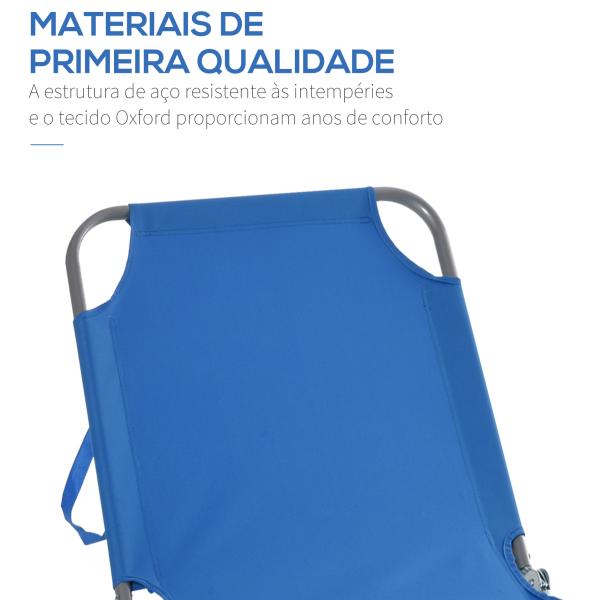 Espreguiçadeira Dobrável Espreguiçadeira de Jardim com Encosto Ajustável em 5 Posições para Terraço 187x55x24 cm Azul